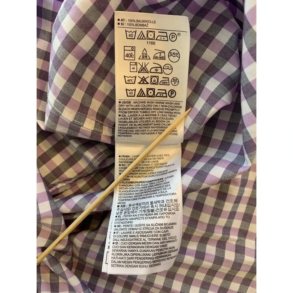 Banana Republic Shirt Mens Large Purple White Checks Preppy Easter Office Casual